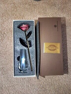 24k Dipped Rose with Vase 12"